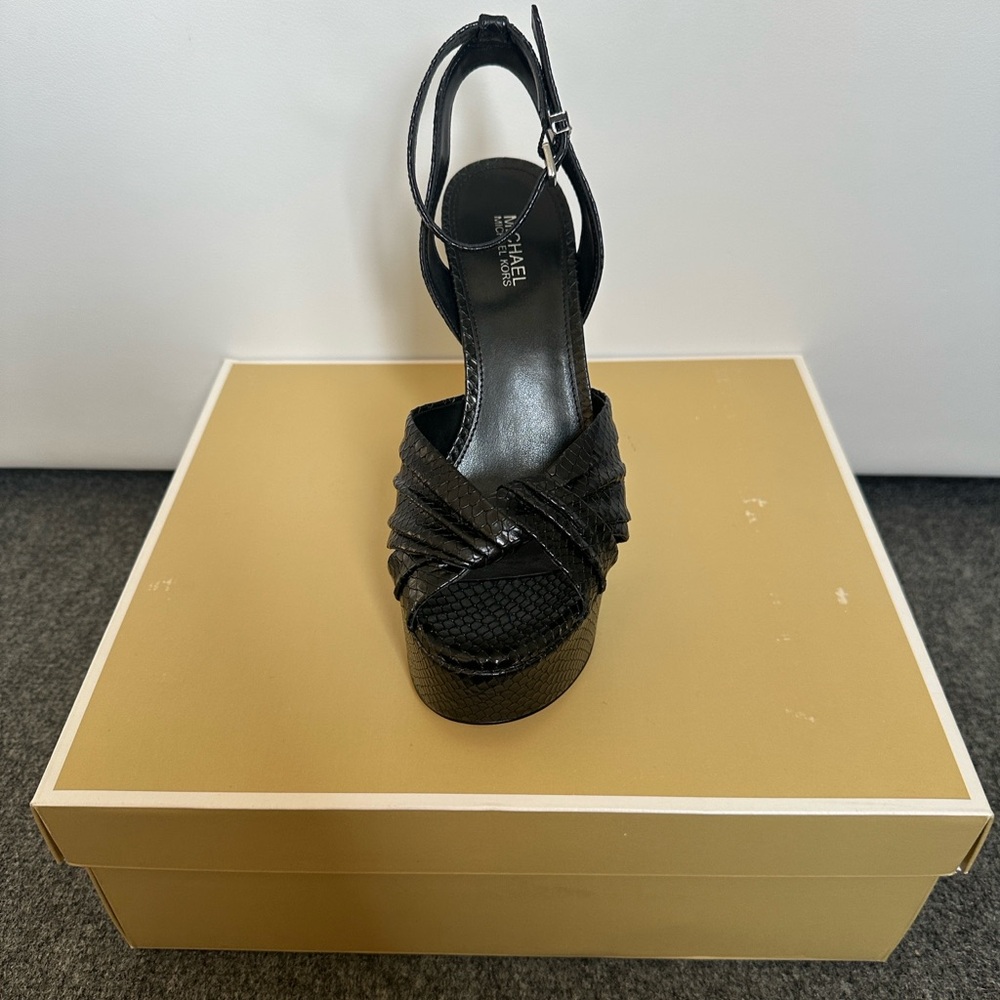 Michael Kors Black Platform Peep-Toe Ankle Strap Sandals